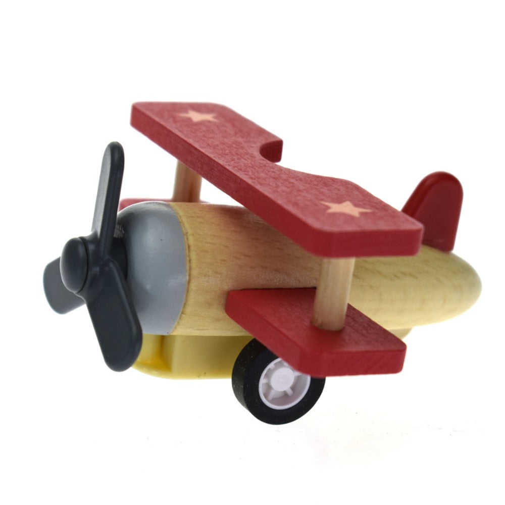 Toddlers Wooden Pull Back Biplane Toy - Red