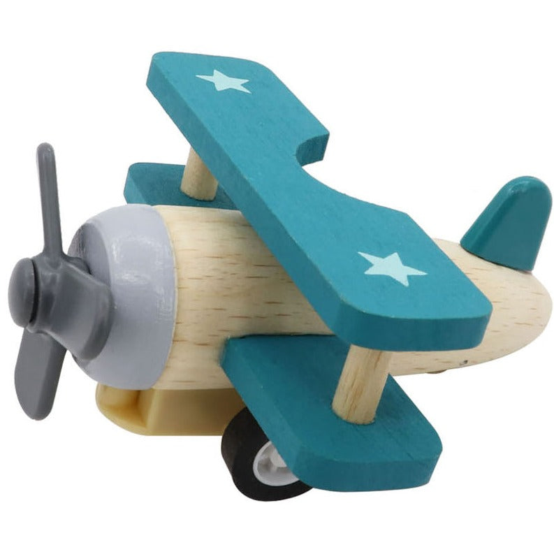 Toddlers Wooden Pull Back Biplane Toy - Green