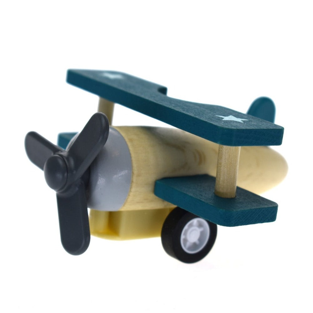 Toddlers Wooden Pull Back Biplane Toy - Green