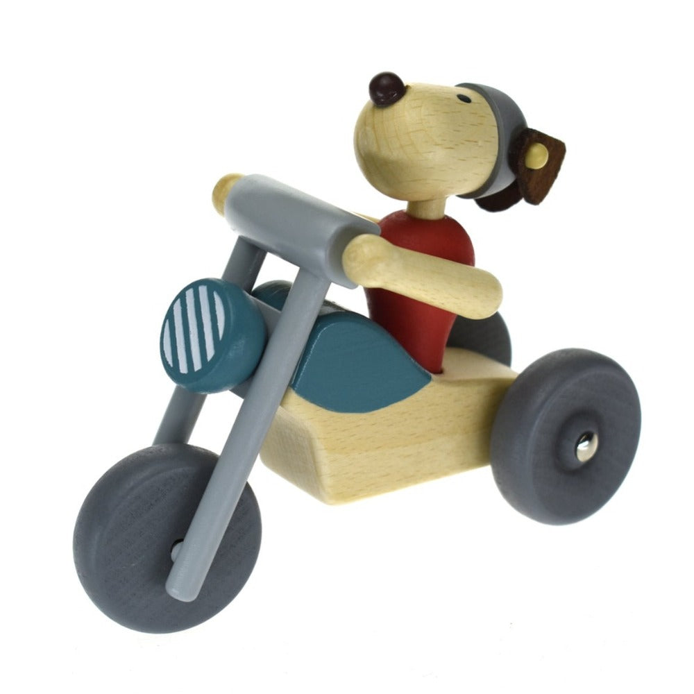 Toddlers Wooden Motorcycle Toy Dog Rider - Blue Bike