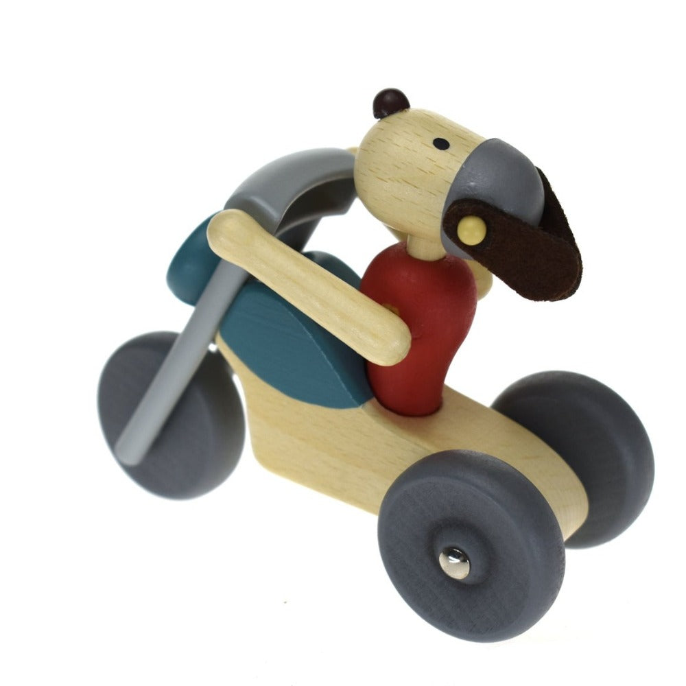 Toddlers Wooden Motorcycle Toy Dog Rider - Blue Bike