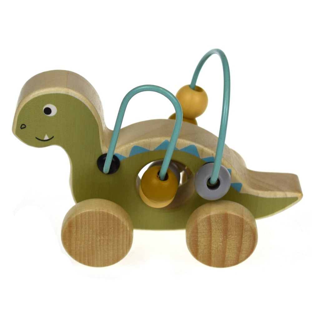 Wooden Dinosaur Pull Toy With Bead Maze - Stegosaurus