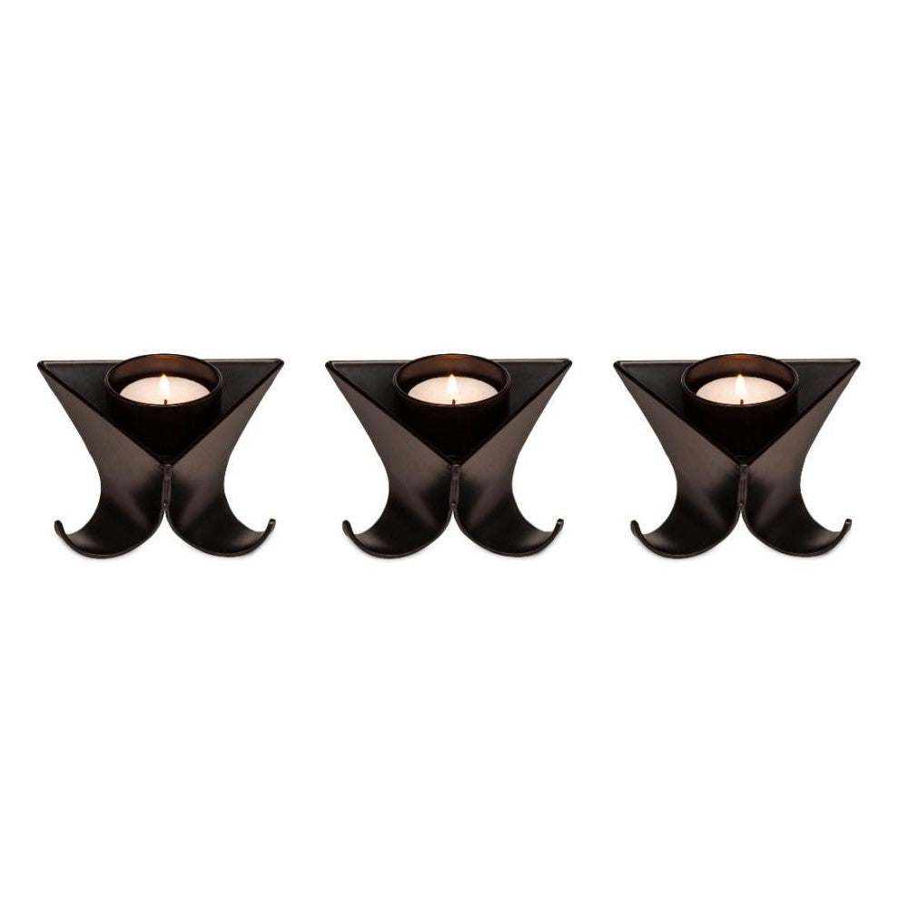 Set of 3 Decorative Black Tealight Candle Holders