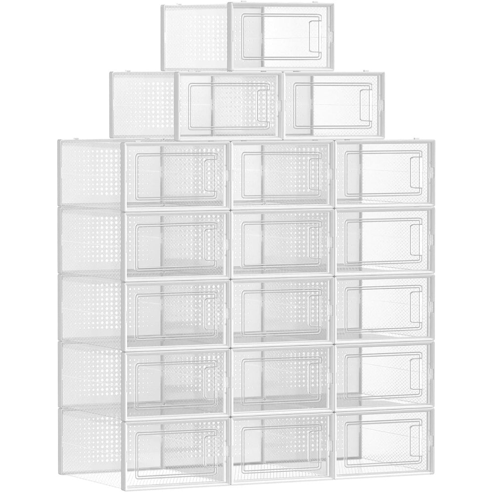 Pack of 18 Foldable and Stackable Shoe Boxes