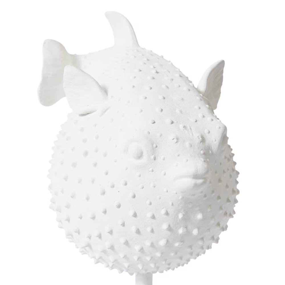 Blowfish Sculpture on Stand White Vase - 46cms