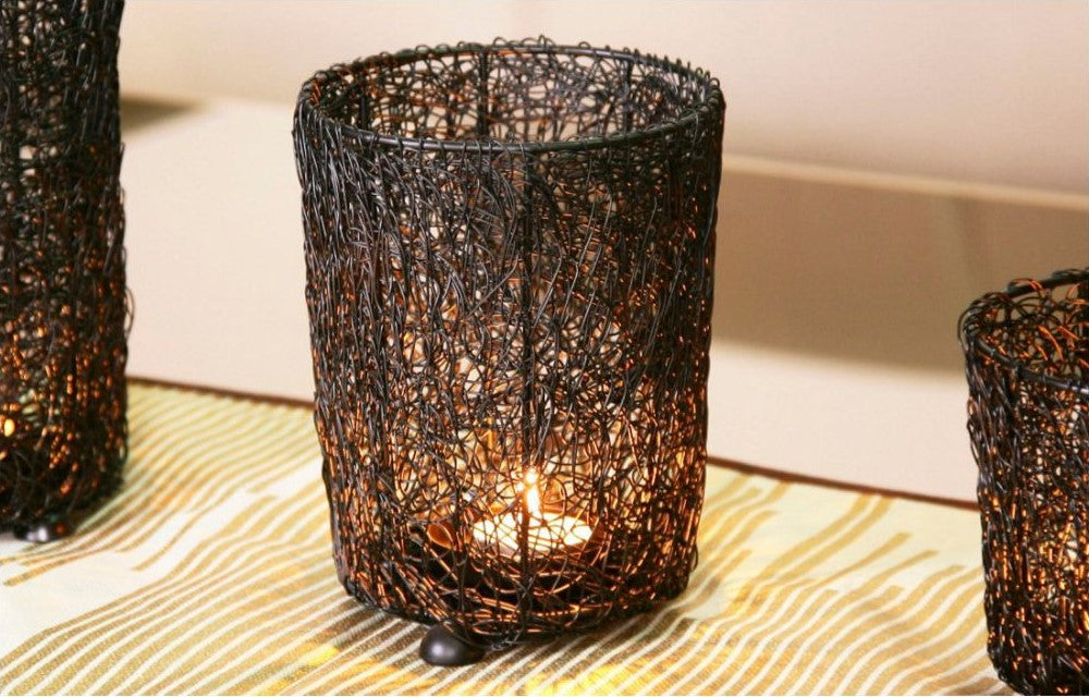 Set of 3 Cylindrical Mesh Tealight Holders