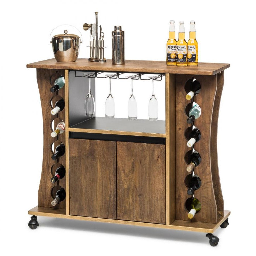 Versatile Wooden Home Bar Cart Wine Storage Cabinet