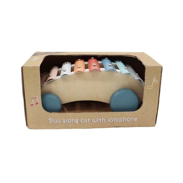 Toddlers' Pull Along Wooden Toy Xylophone Car