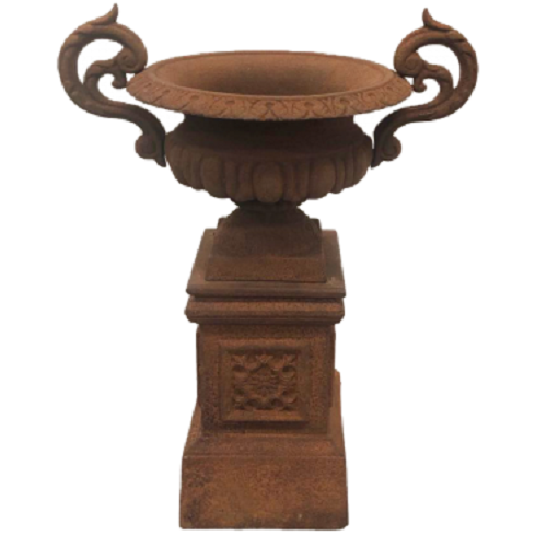 Petite Cast Iron Urn on Pedestal (Available in 3 Colors)