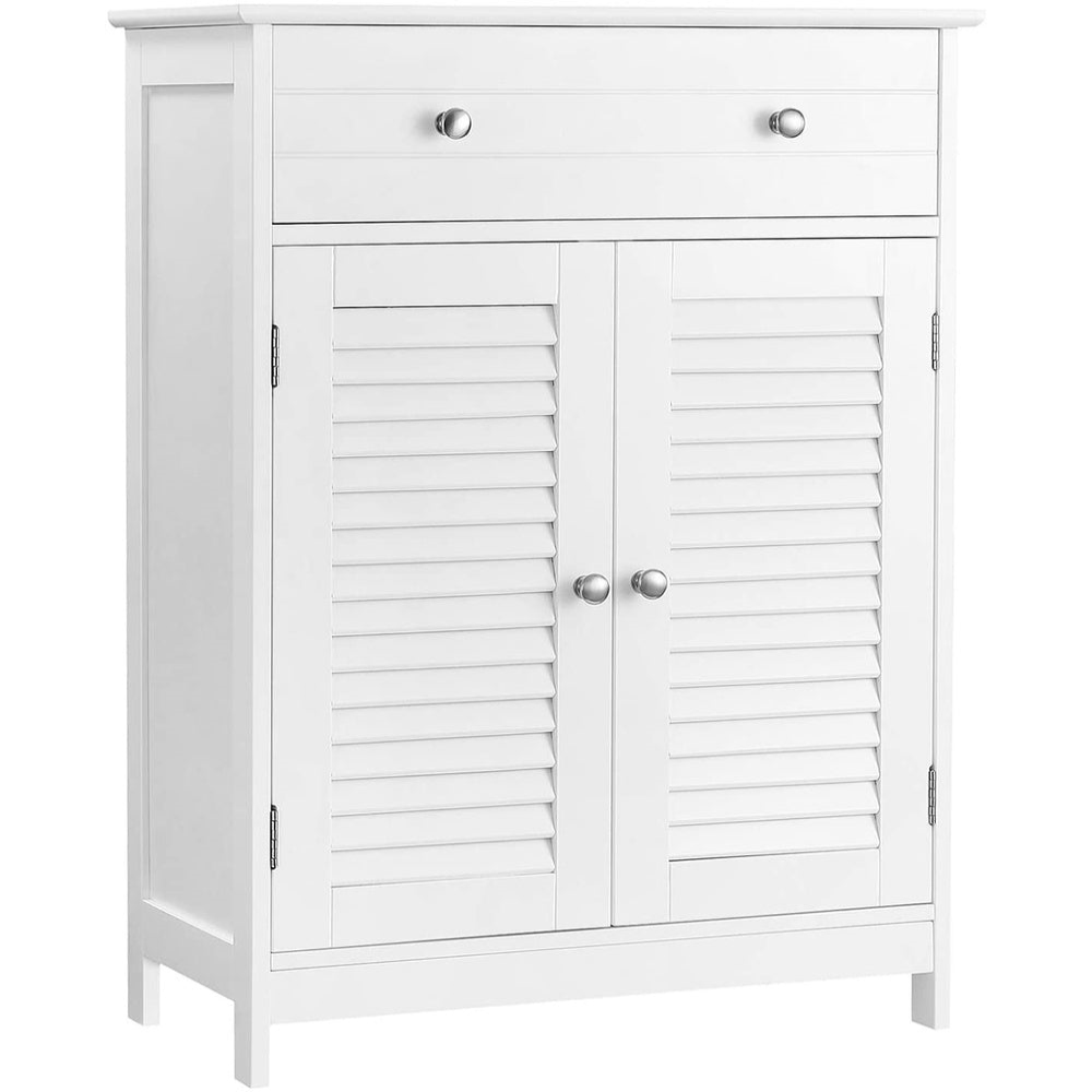 Floor Cabinet with Drawer and 2 Slat Doors White