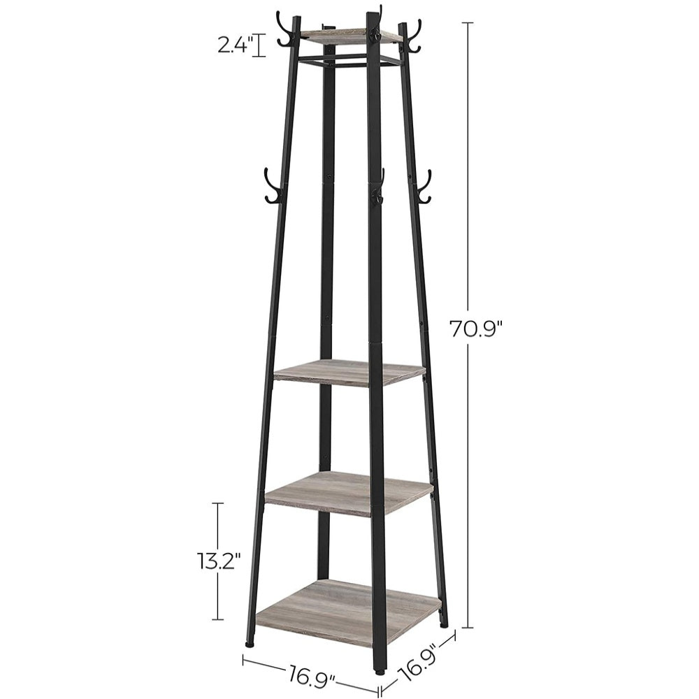 Industrial Greige Coat Rack Stand with 3 Shelves