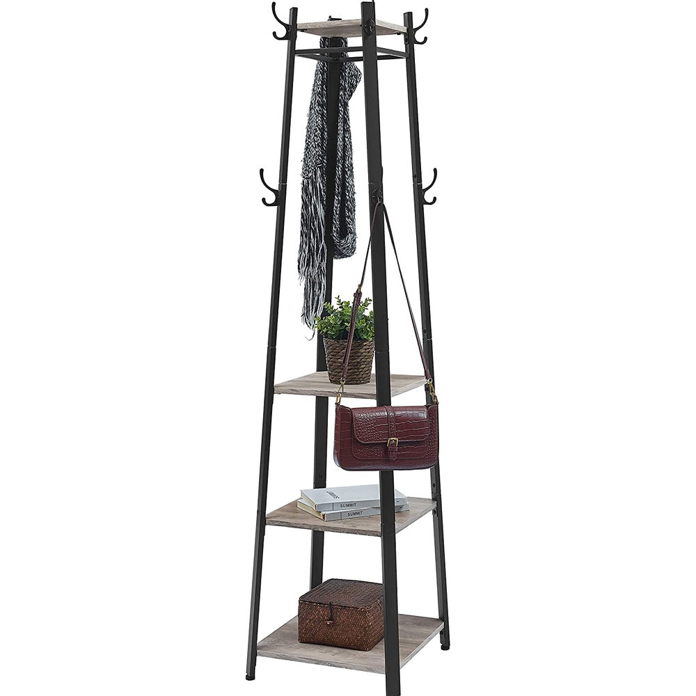 Industrial Greige Coat Rack Stand with 3 Shelves