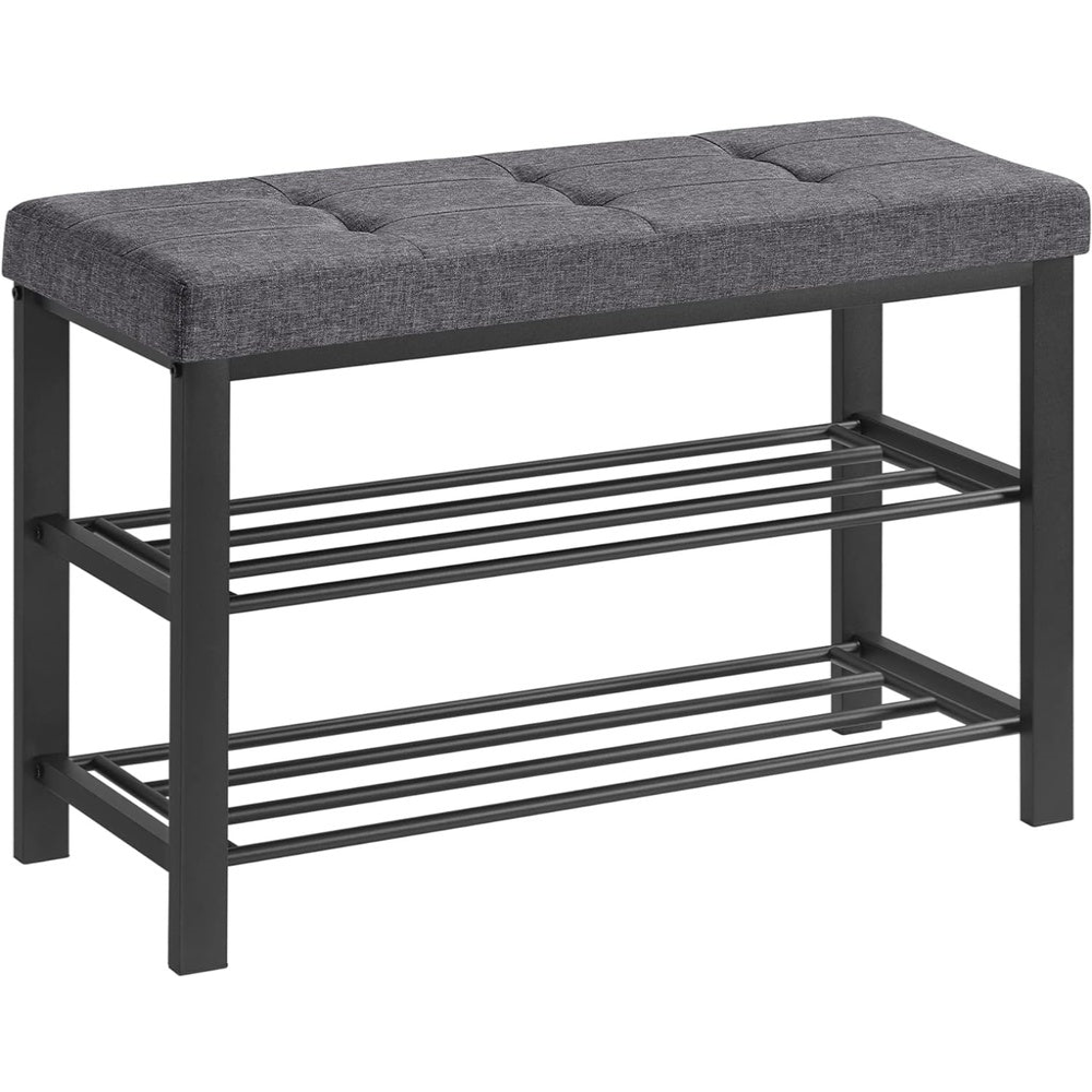 3-Tier Metal Shoe Bench Storage Organizer - Dark Grey and Black