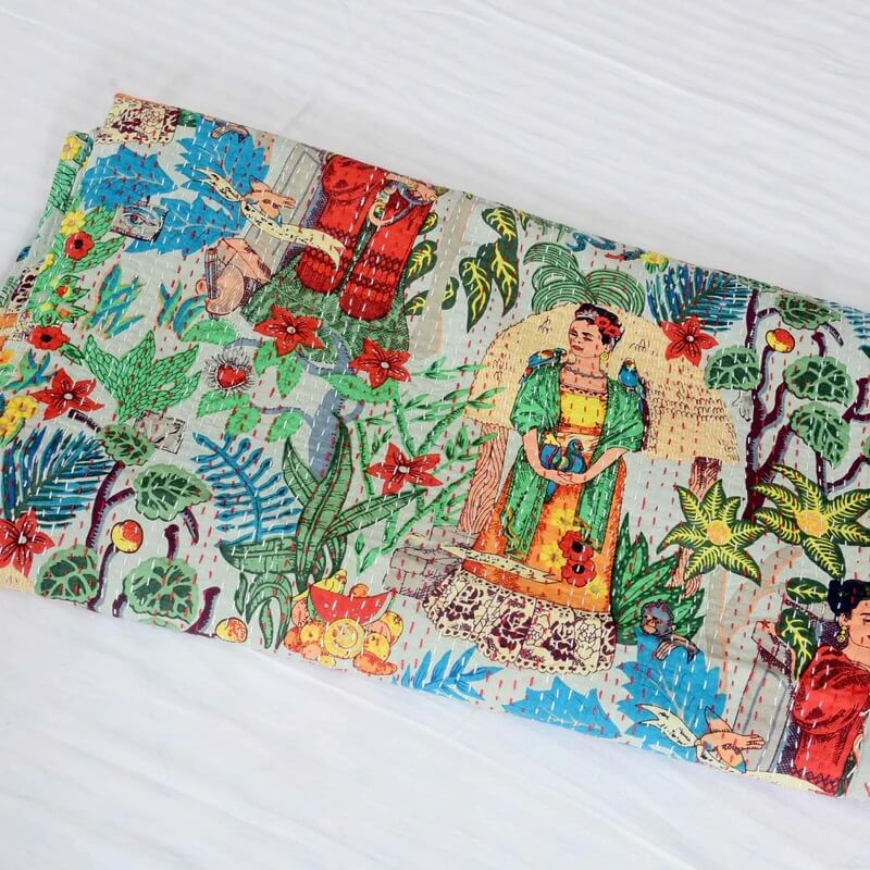 Frida Kahlo Inspired Reversible Cotton Quilt - King Size