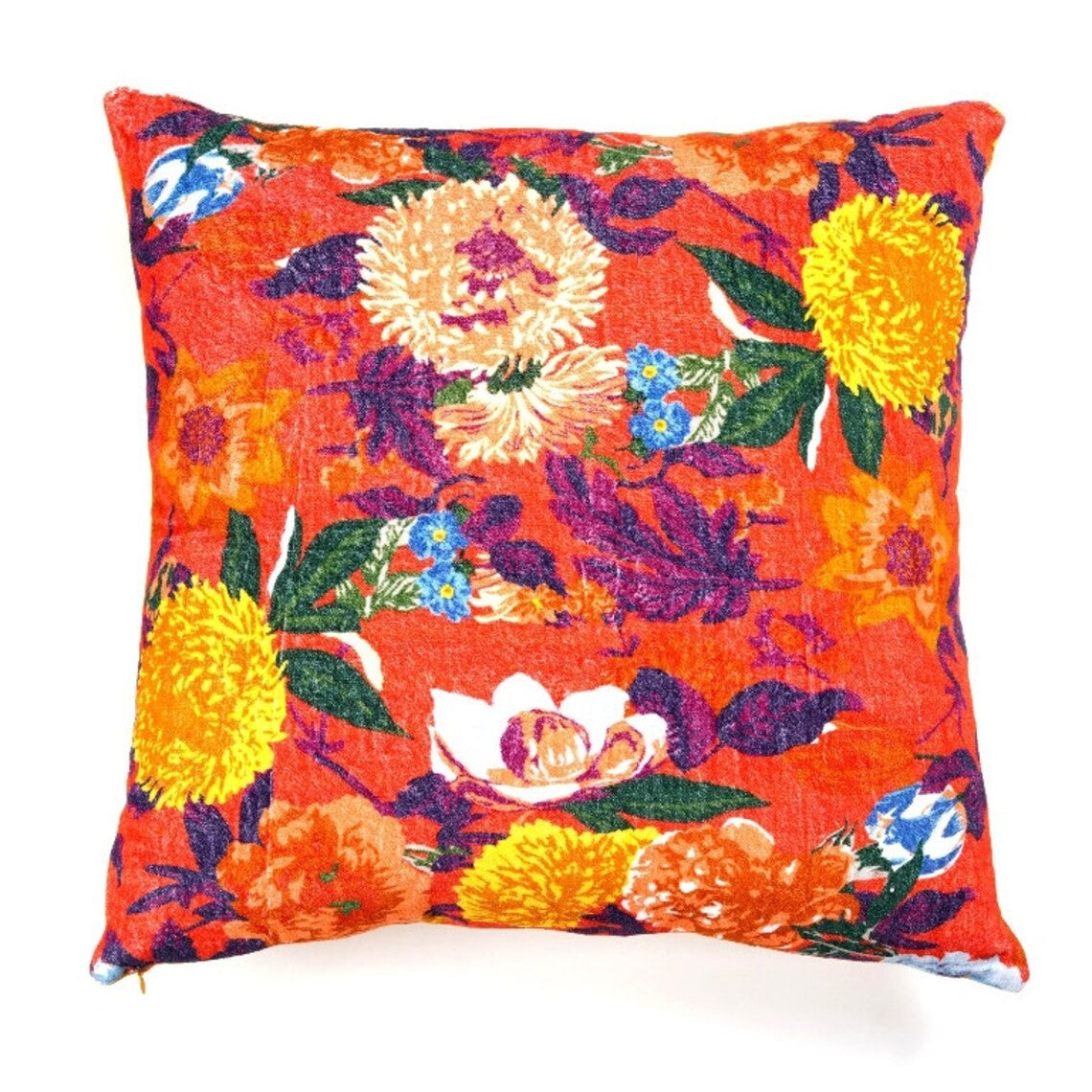 Floral Symphony Cotton Cushion Cover 50 x 50cms - Orange