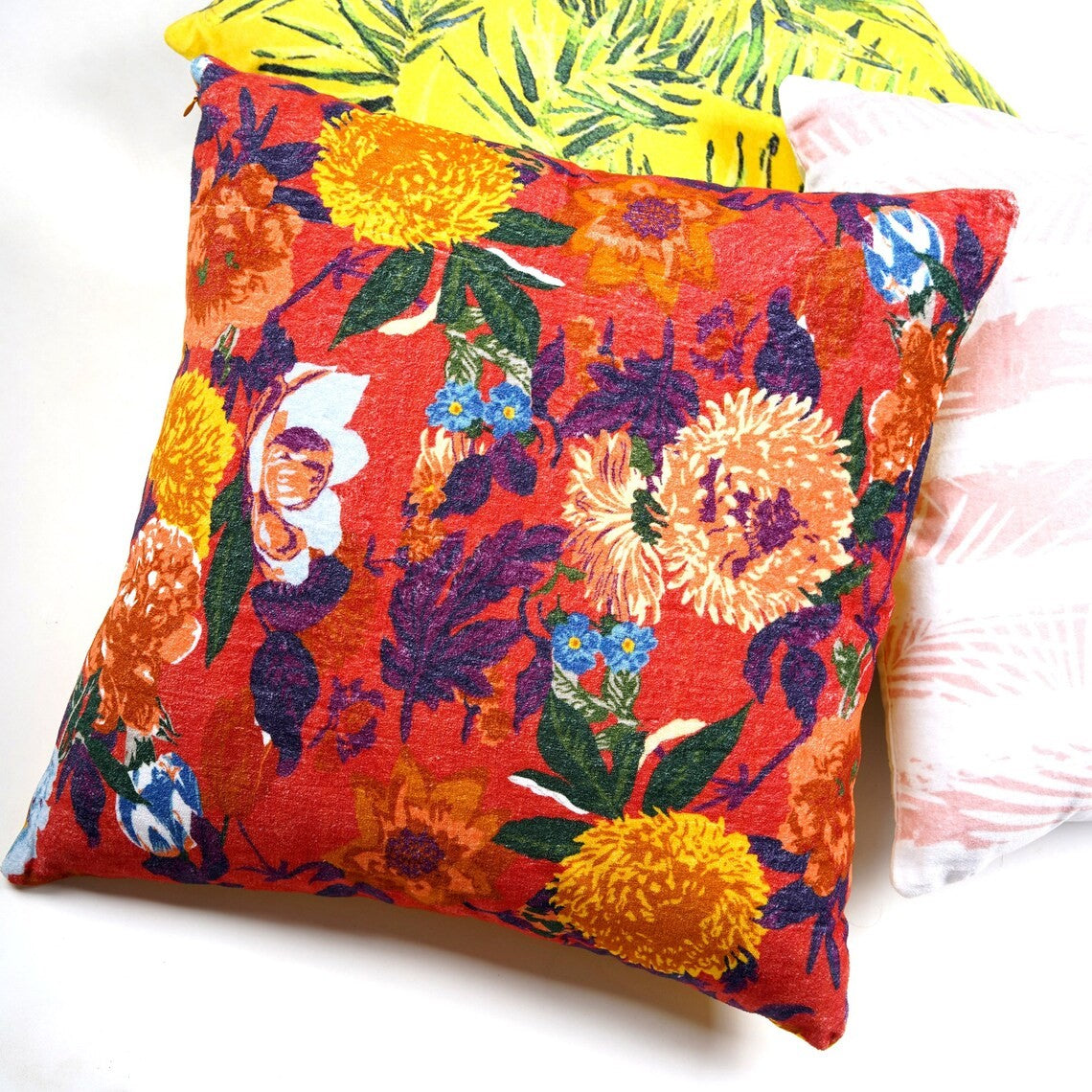 Floral Symphony Cotton Cushion Cover 50 x 50cms - Orange