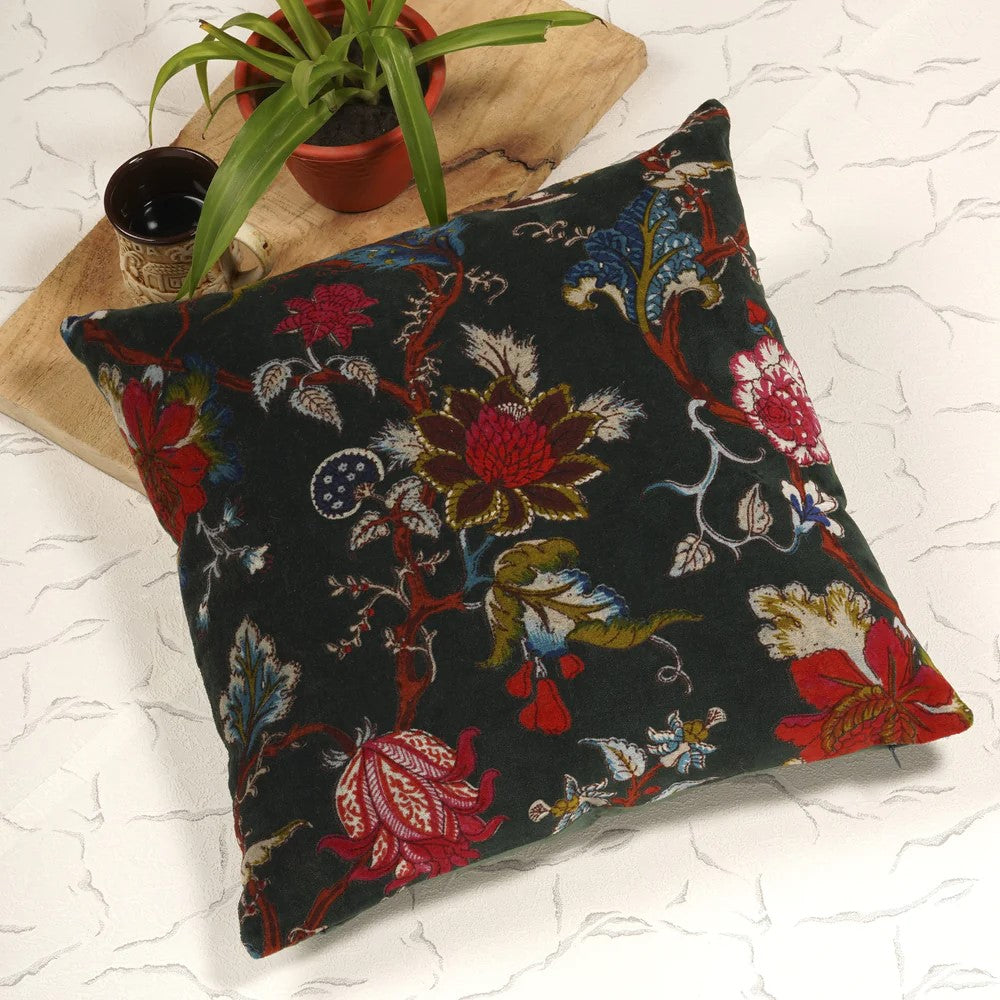 Frida Kahlo Blossom Inspired Velvet Cushion Cover 45 x 45cms - Black