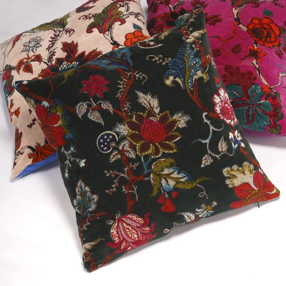 Frida Kahlo Blossom Inspired Velvet Cushion Cover 45 x 45cms - Black