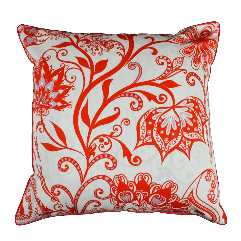 Red Floral Cushion With Recycled Fill 45 X 45cms