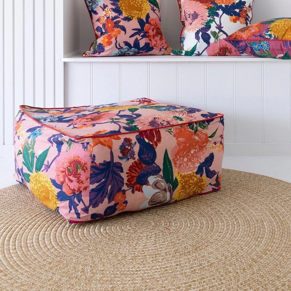 Jungle Paradise Inspired Ottoman Cover - Pale Pink