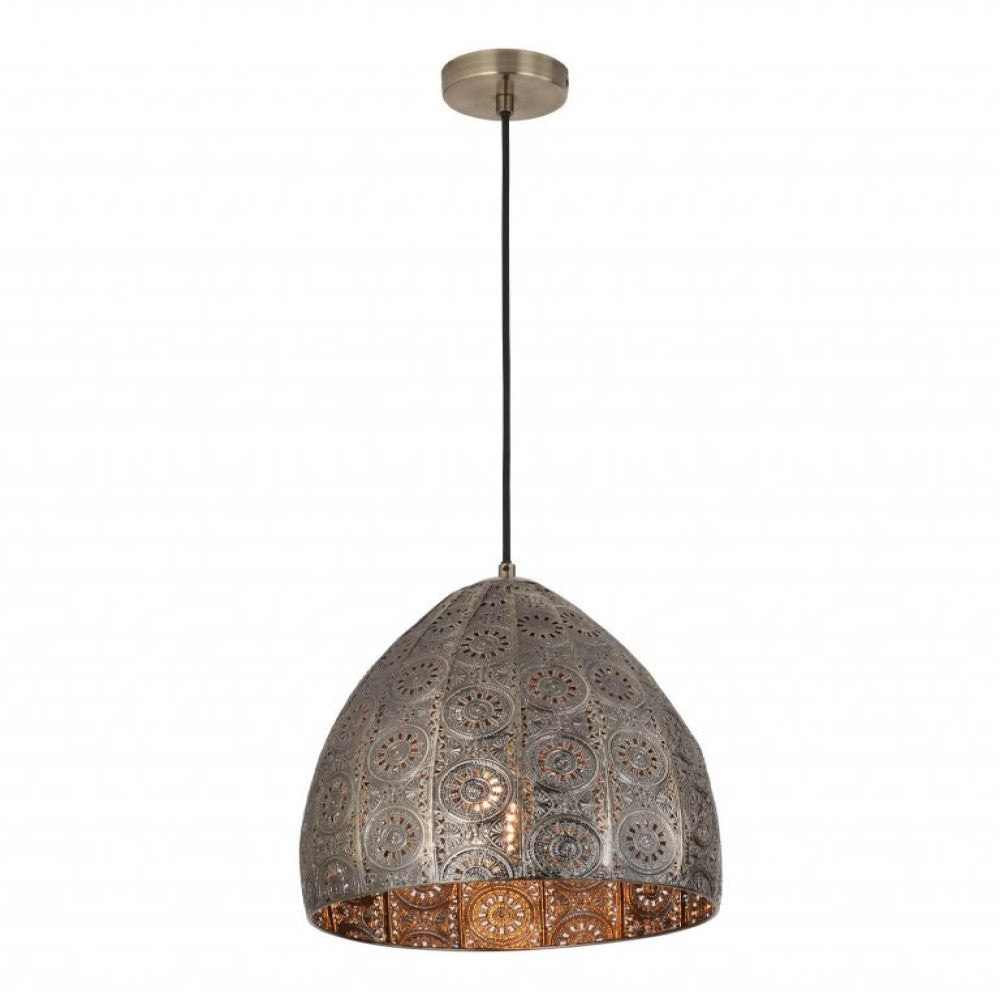 Embossed Elegance Aged Brass Ellipse Pendant Light