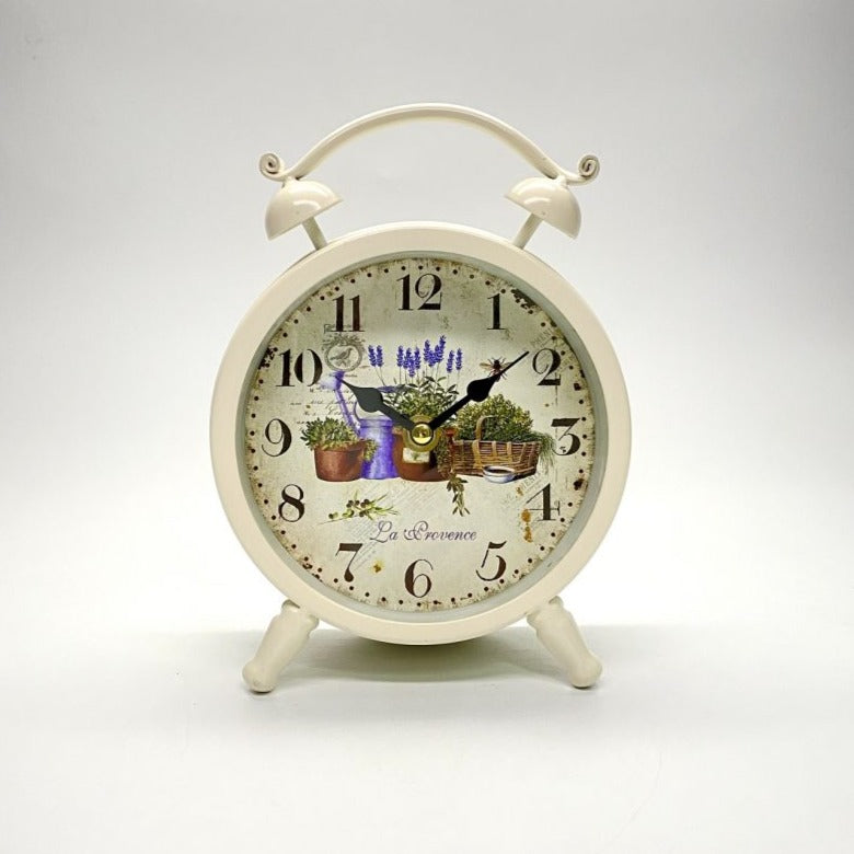 Floral Timepiece Two-Bell Table Clock - White