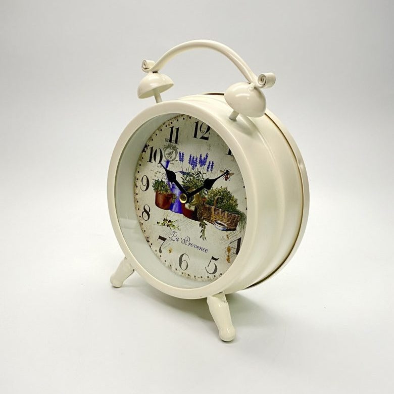 Floral Timepiece Two-Bell Table Clock - White