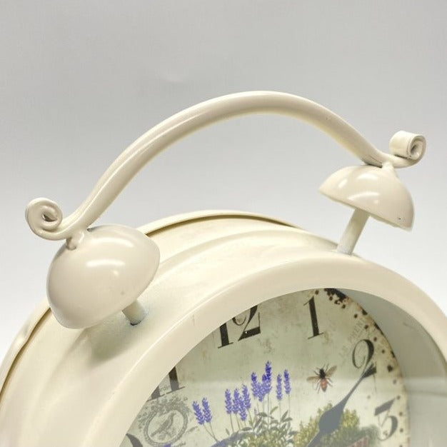 Floral Timepiece Two-Bell Table Clock - White