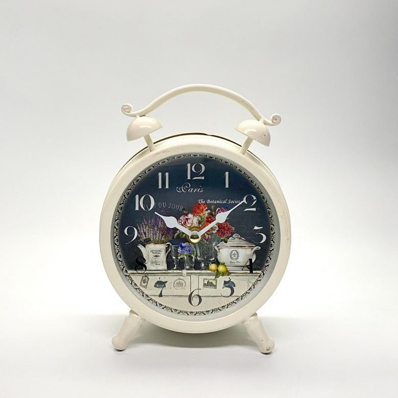 Paris Timepiece Two-Bell Table Clock - White