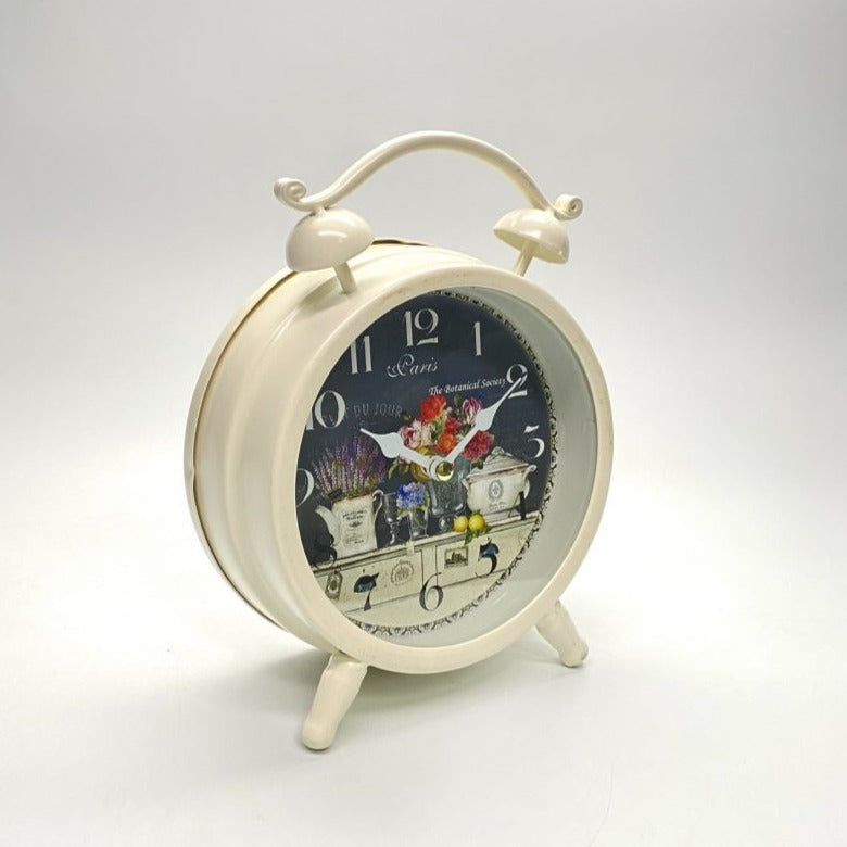 Paris Timepiece Two-Bell Table Clock - White