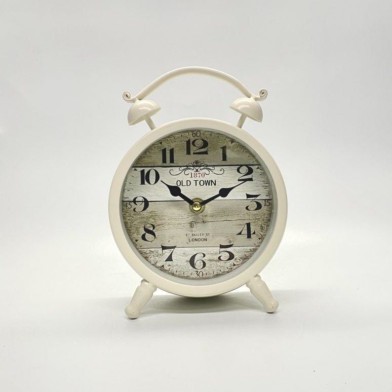 Wood Designer Two-Bell Table Clock - White