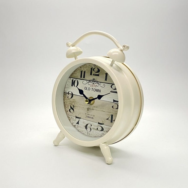 Wood Designer Two-Bell Table Clock - White