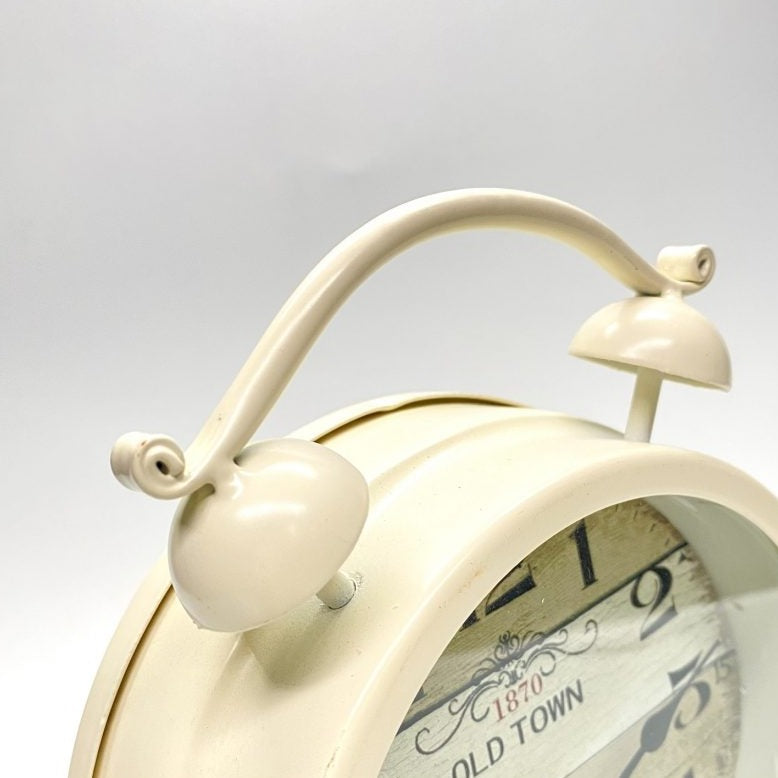 Wood Designer Two-Bell Table Clock - White