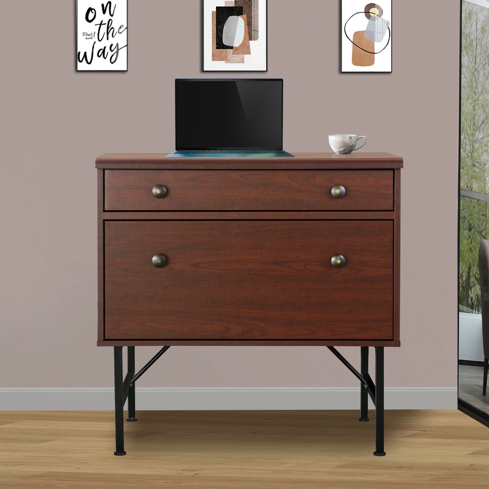 Cherry Black Engineered Wooden Filing Cabinet