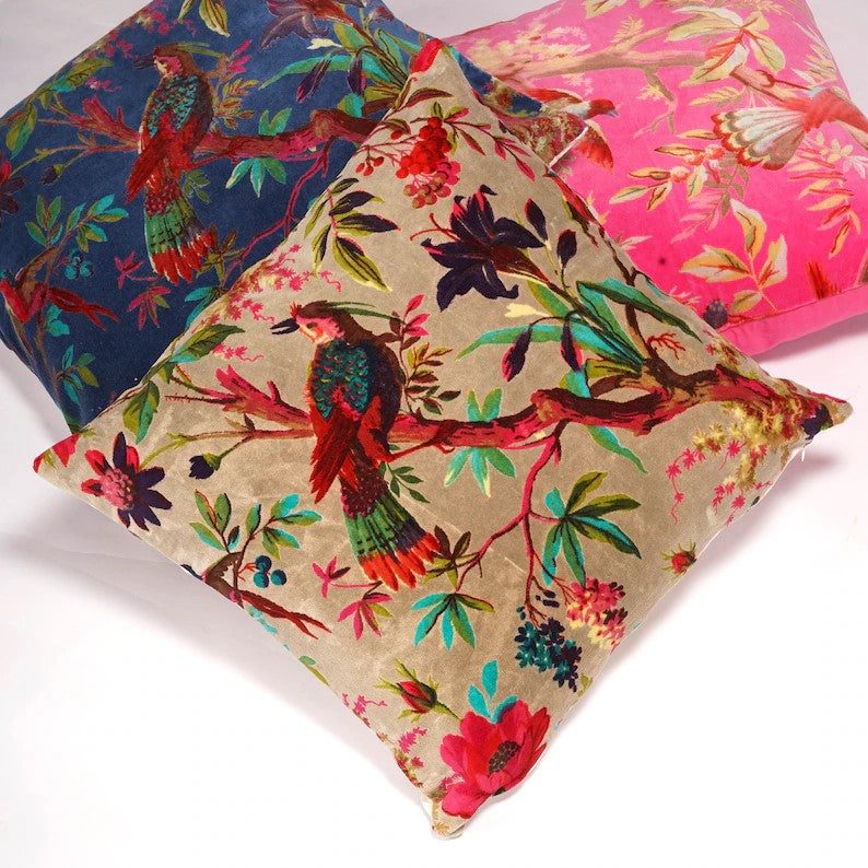 Frida Kahlo Floral Inspired Velvet Cushion Cover 45 x 45cms - Brown