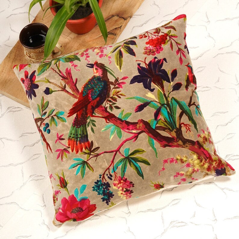 Frida Kahlo Floral Inspired Velvet Cushion Cover 45 x 45cms - Brown