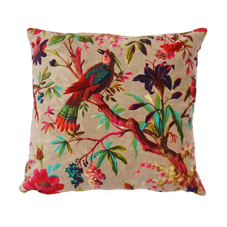 Frida Kahlo Floral Inspired Velvet Cushion Cover 45 x 45cms - Brown