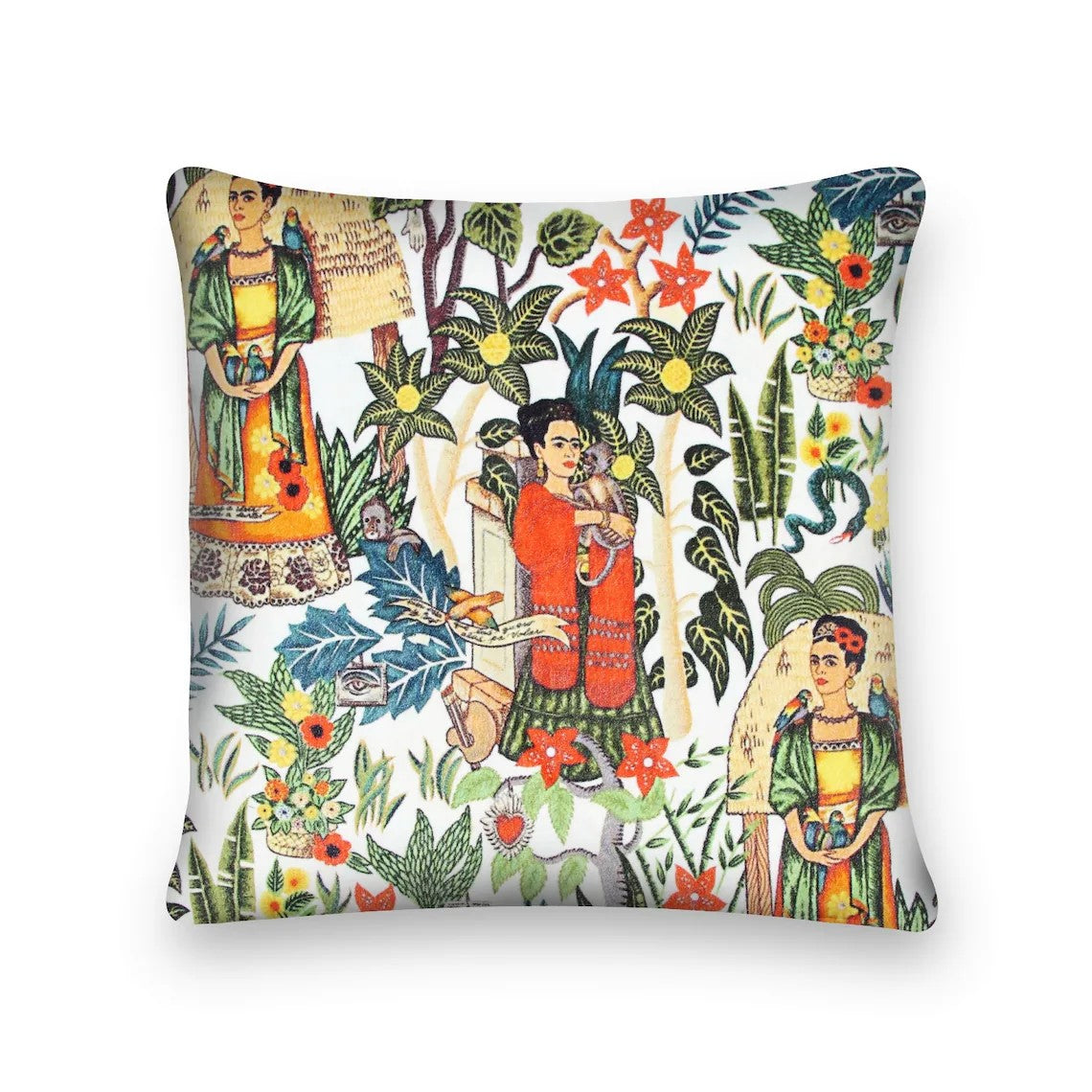 Frida Kahlo Jungle Inspired Cushion Cover 50 x 50cms - White