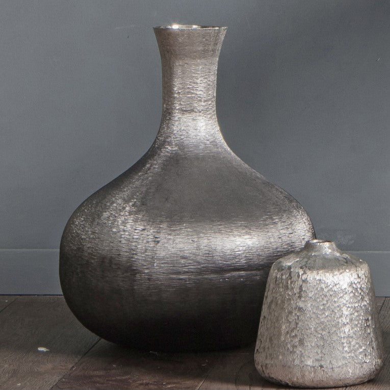 Hand-Finished Metal Vase with Distinctive Charm