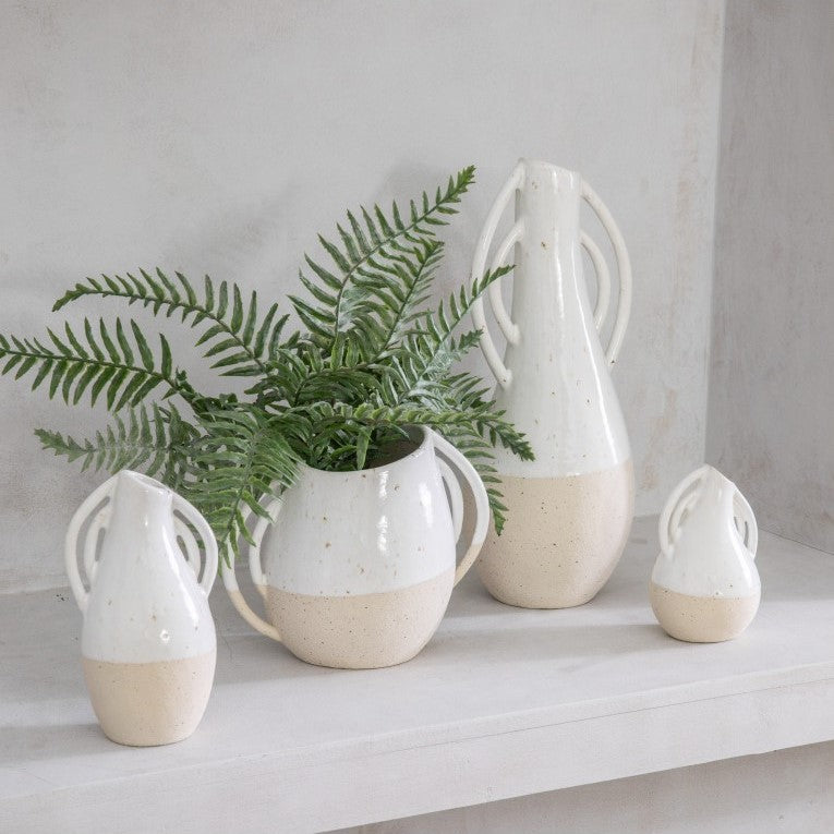 Handmade Ceramic Vase with Partial White Glaze