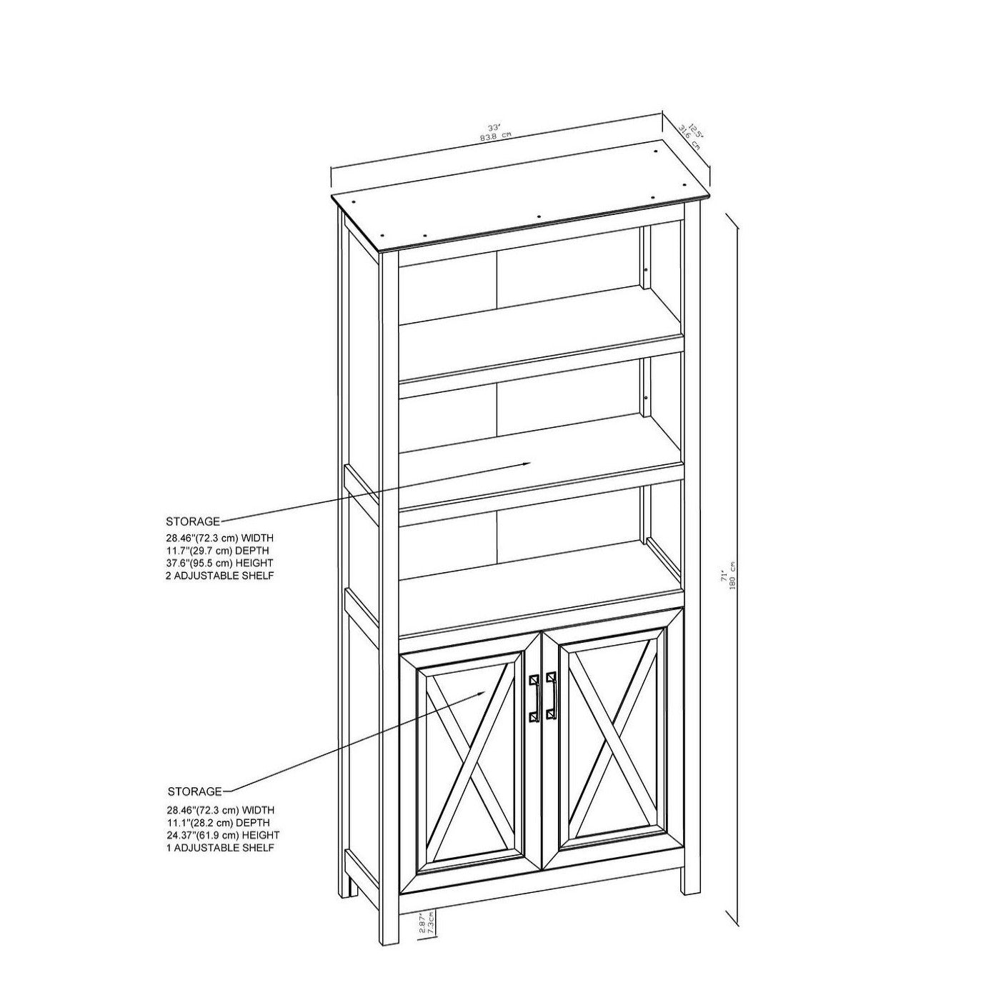 Engineered Wood 5 Shelves 2 Doors Sleek Bookcase