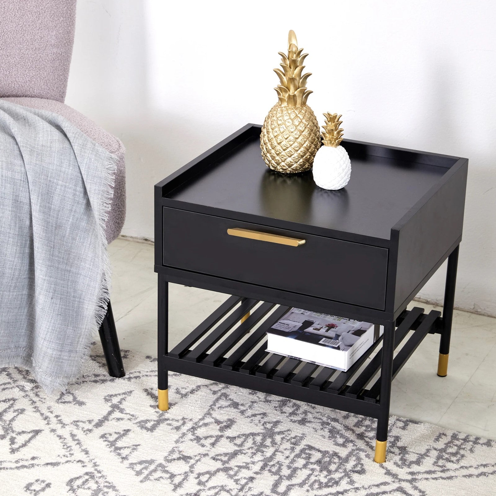 Matte Black Engineered Wood Side Table