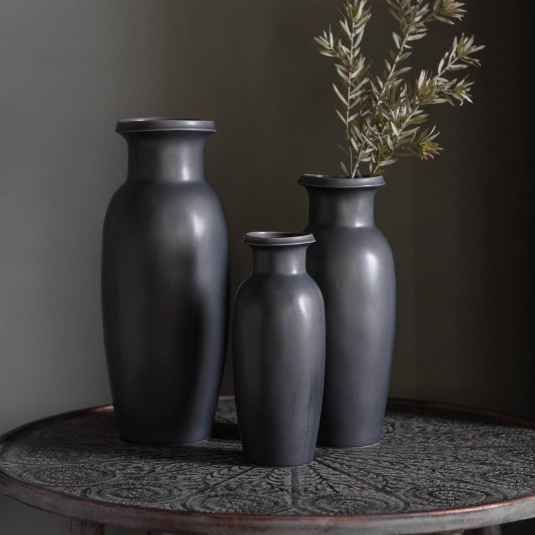 Smooth Dark Glazed Vase with Timeless Urn Shape (Available in 3 Sizes)