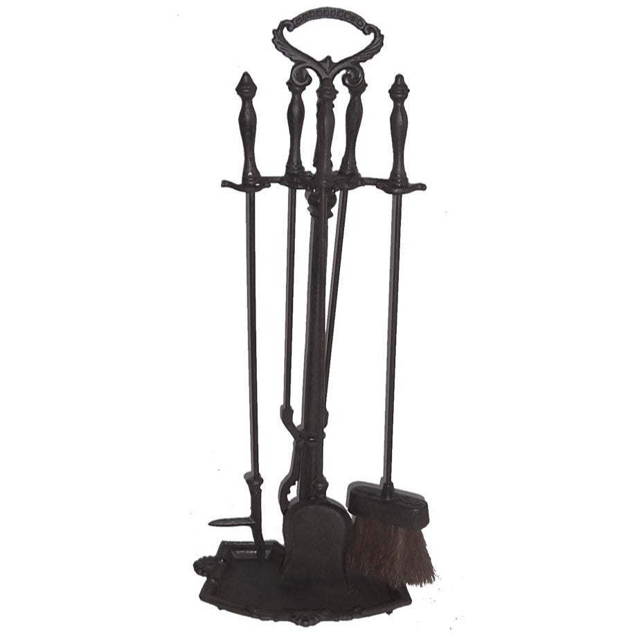 5 Pieces Fireplace Cast Iron Tool Set