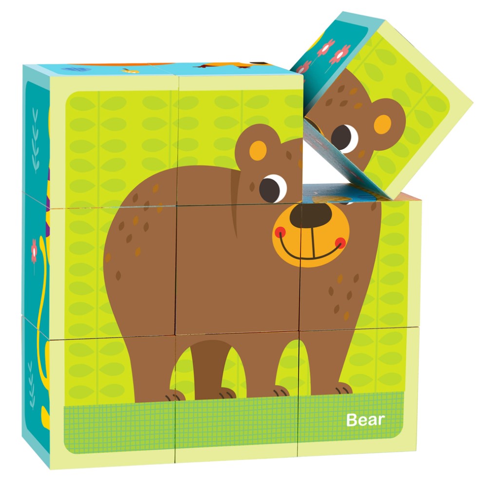 3 x 3 Animal Blocks Toddlers Puzzle With Drawing Card