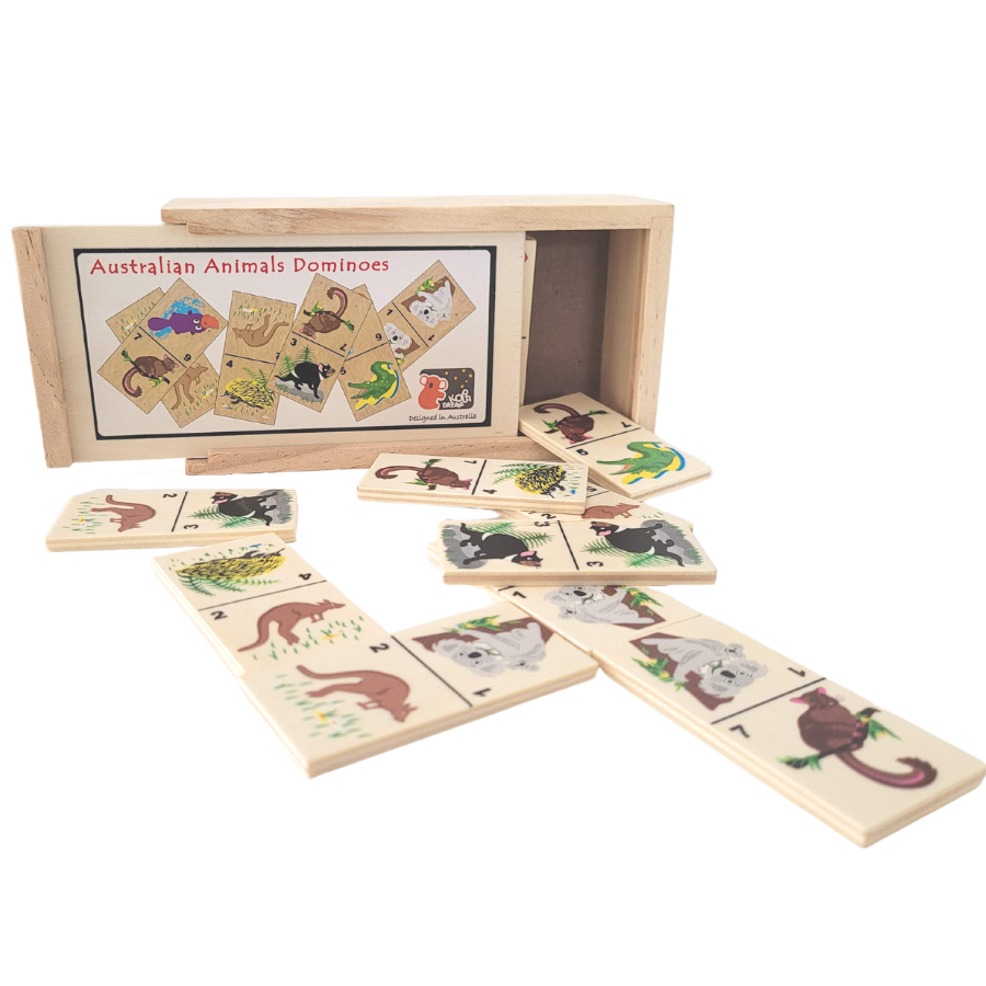 Australian Animals Wooden Dominoes Family Game