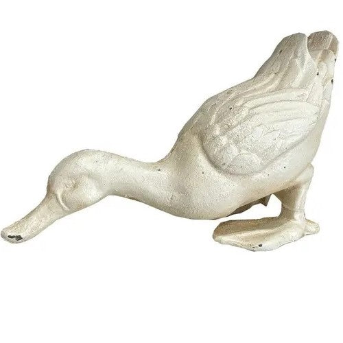 Cast Iron Drinking Duck Statue - Antique White