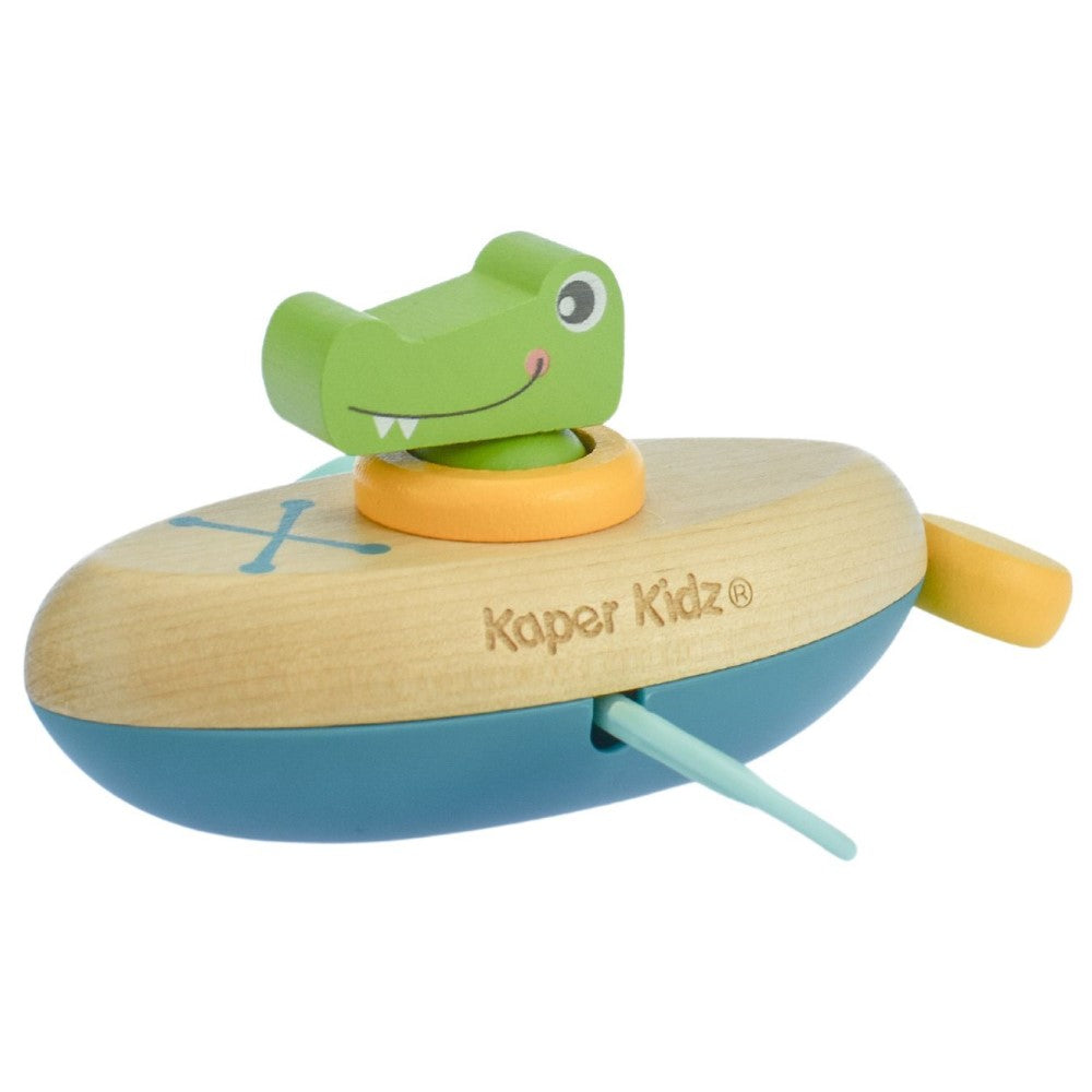 Crocodile On Canoe Wooden Pull String Kids Bath Toy