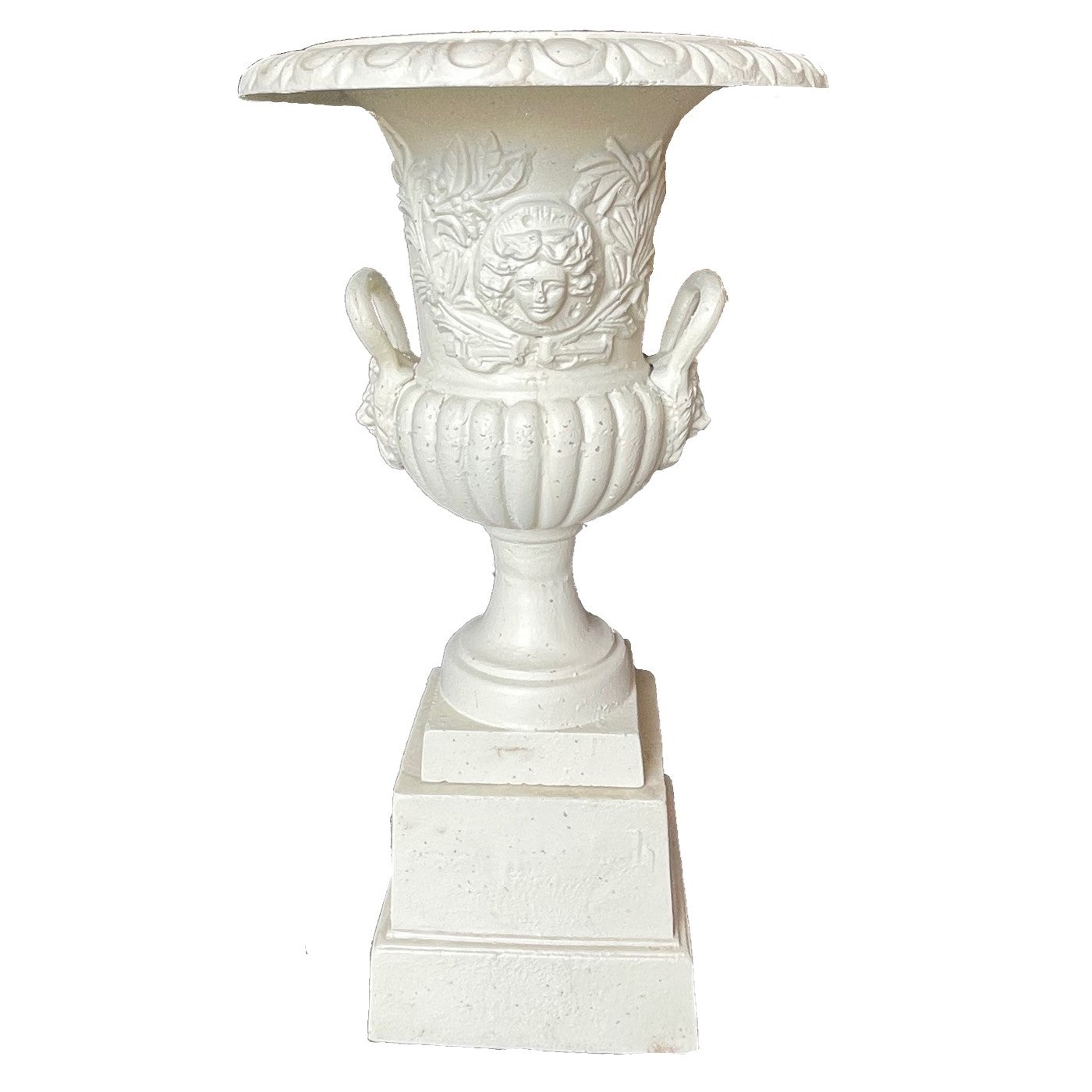 Eleganza Cast Iron Urn on Plain Pedestal - Antique White