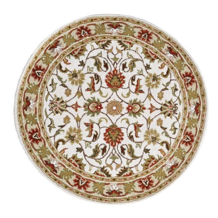 Handmade Ivory & Cream Floral Leaves Wool Rug - Round